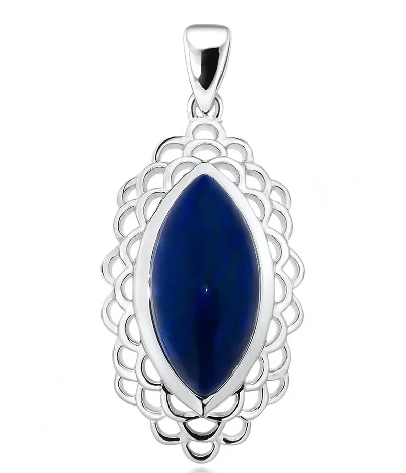 Pendentif Argent Lapis Lazuli Navette 16x8mm